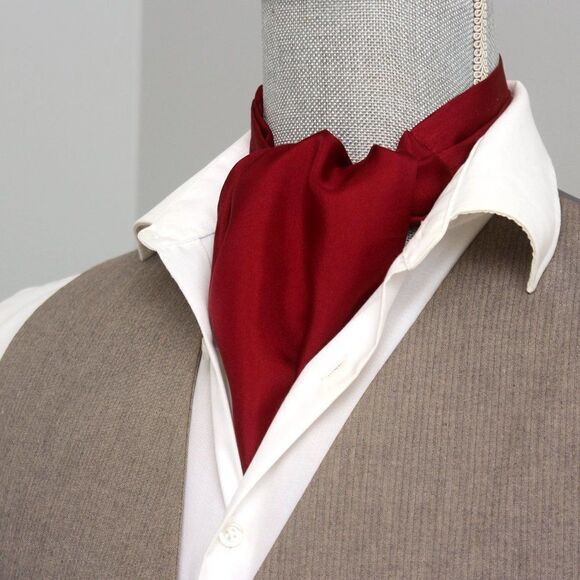 Maroon Silk Men's Cravat Ascot A191 - Picture 1 of 7